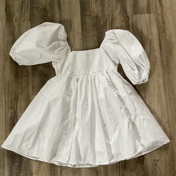 Abercrombie Fitch Ruched Bodice Puff Sleeve Mini Dress White Petite S - Picture 5 of 5